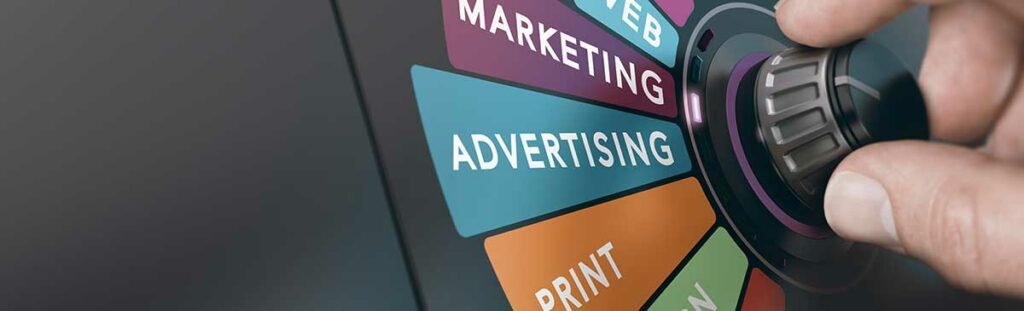 The Constant Evolution of Digital Marketing | Industry Changes & New Technologies 7 hand turning a switch to select a marketing and communication strategy. advertising solutions concept.